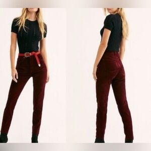 Free People Stella Velvet Skinny Pants Burgundy 25